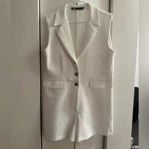 Zara White Sleeveless Blazer Romper